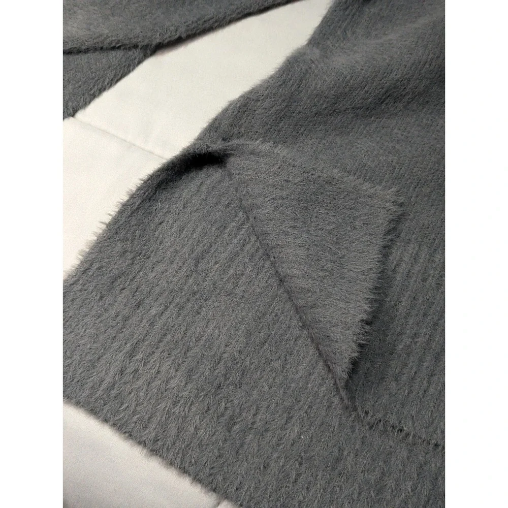 Another Love Gray Fuzzy V-Neck Long Sleeve Pullover Sweater Women's Size L